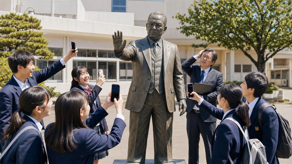 Principal Statue Requests Selfies photo