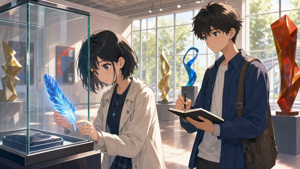 The Blue Feather in the Museum illustration