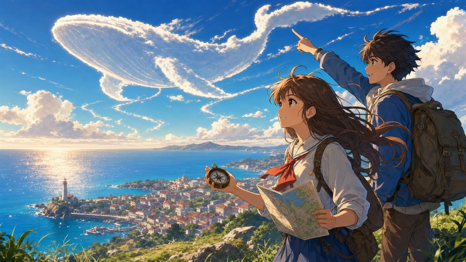 The Whale-Cloud Map illustration
